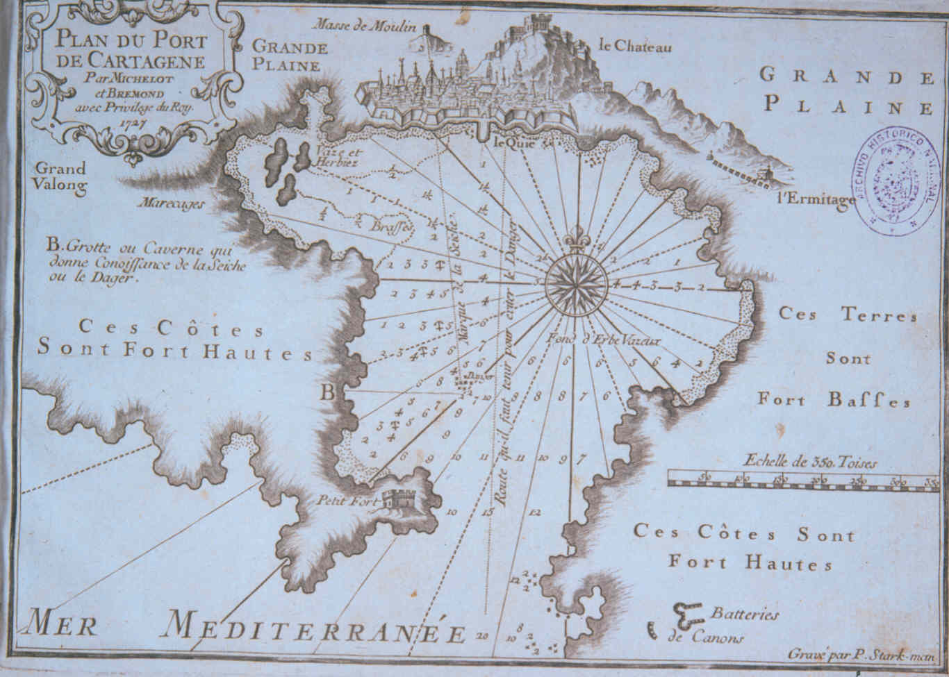 Plano del Puerto de Cartagena por Michelot y Bremond con privilegio del Rey. 1727
